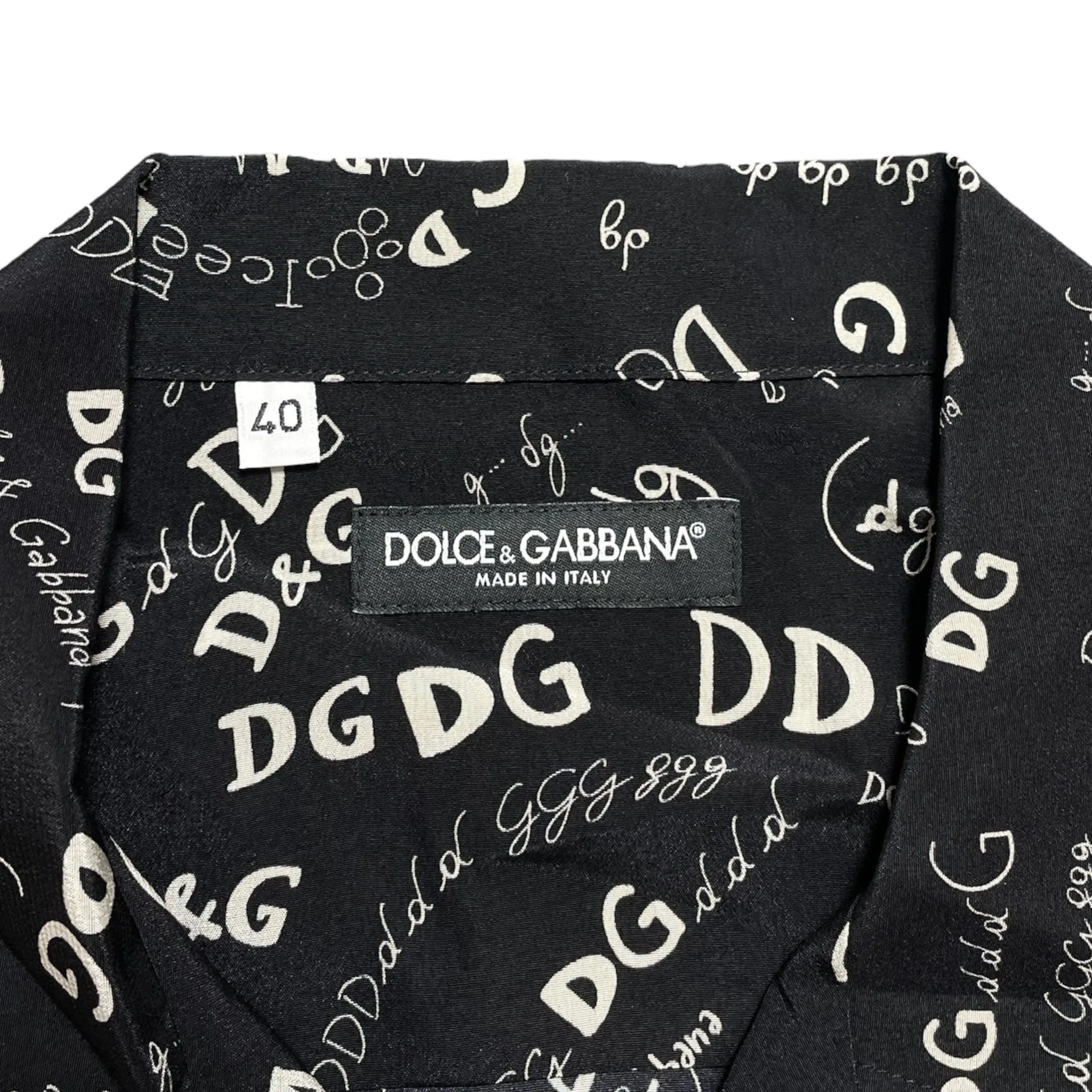 Dolce & Gabbana Logo Print Silk Button Up Shirt Black