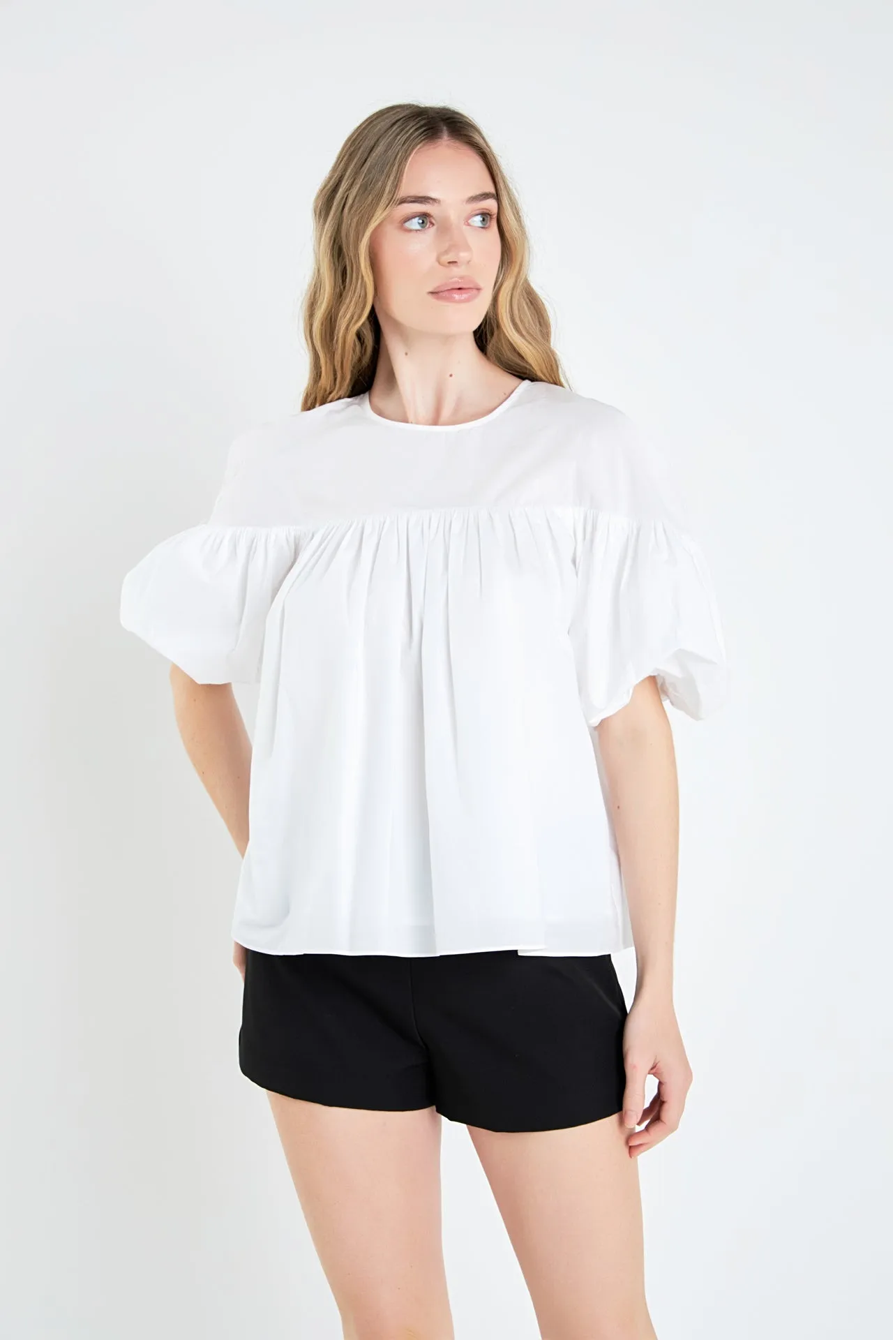 Dropped Shoulder Puff Sleeve Top