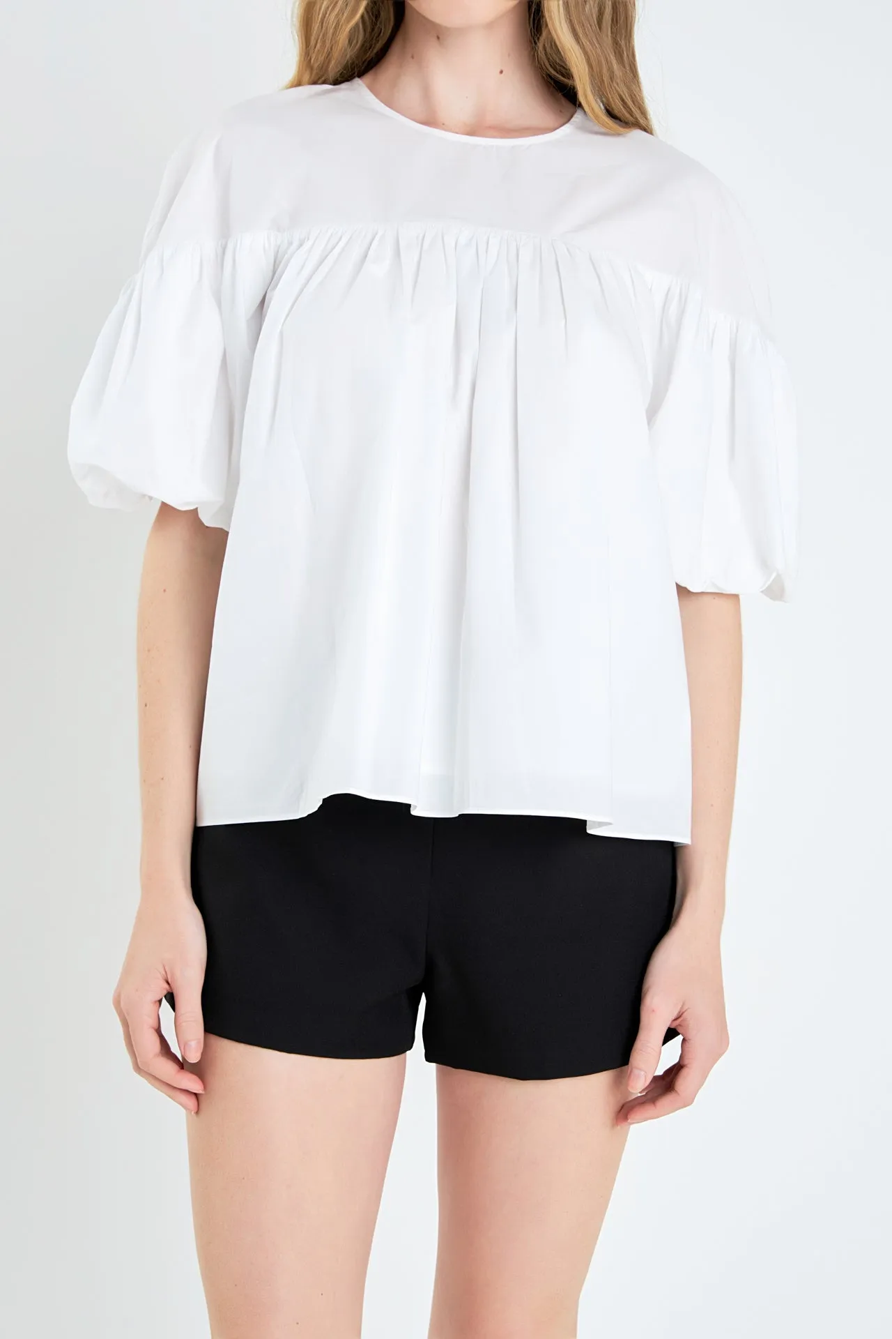 Dropped Shoulder Puff Sleeve Top