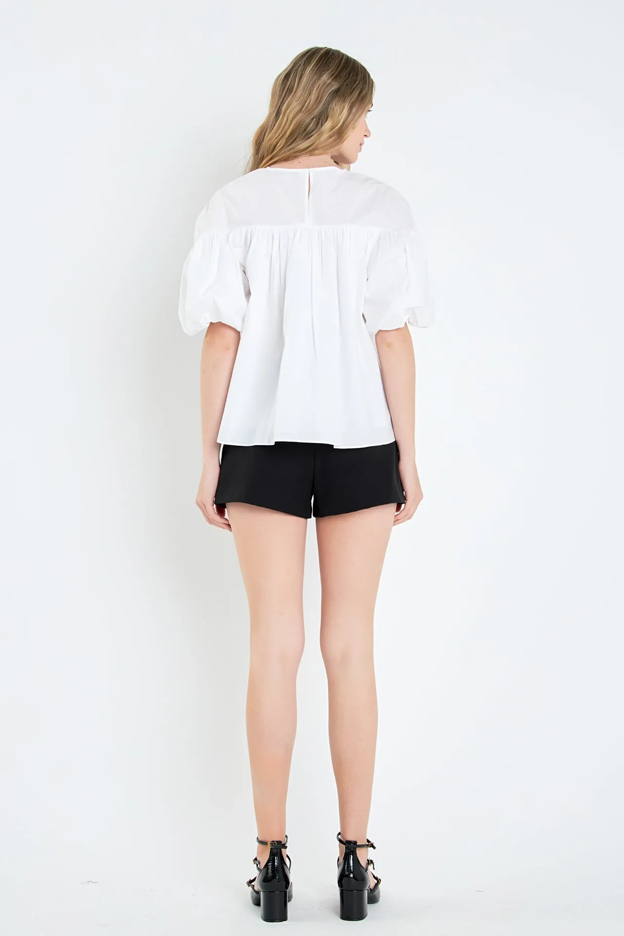 Dropped Shoulder Puff Sleeve Top