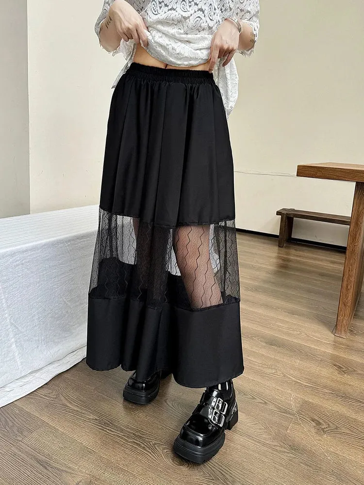 Elastic Waist Mesh Lace Skirt