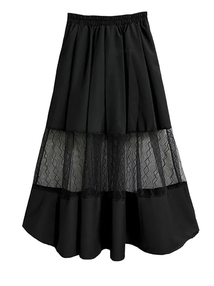 Elastic Waist Mesh Lace Skirt