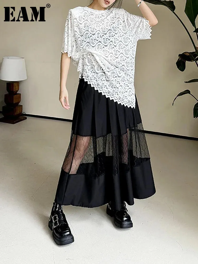 Elastic Waist Mesh Lace Skirt