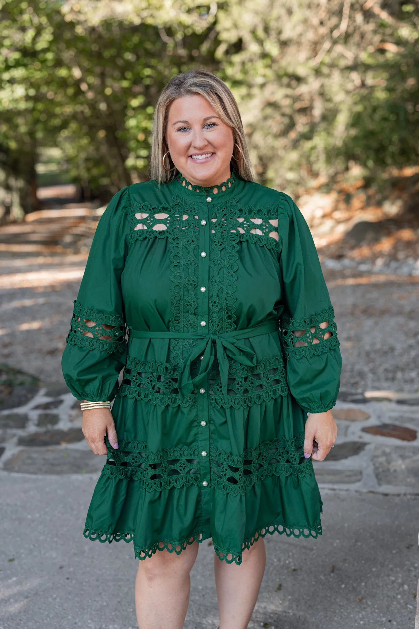 Embroidered Lace Green Tiered Dress