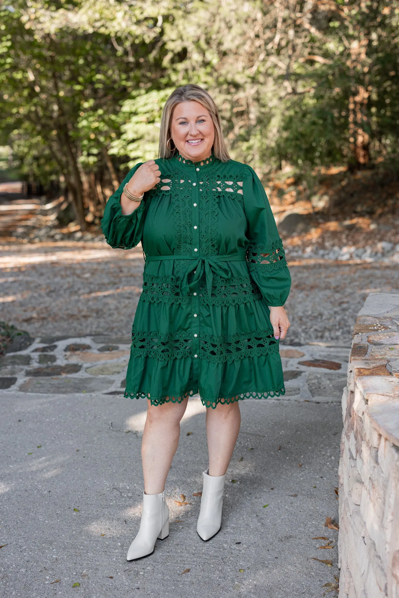 Embroidered Lace Green Tiered Dress