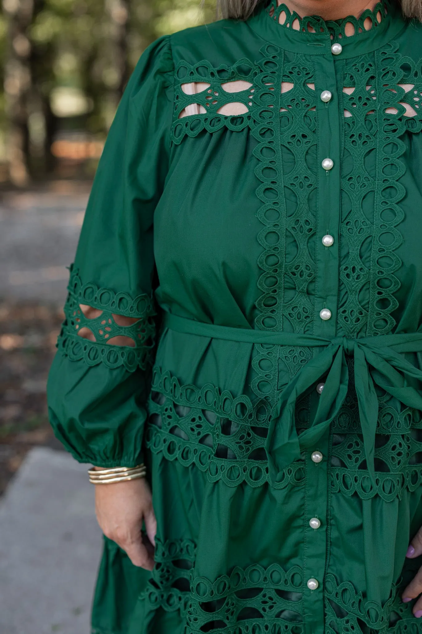 Embroidered Lace Green Tiered Dress