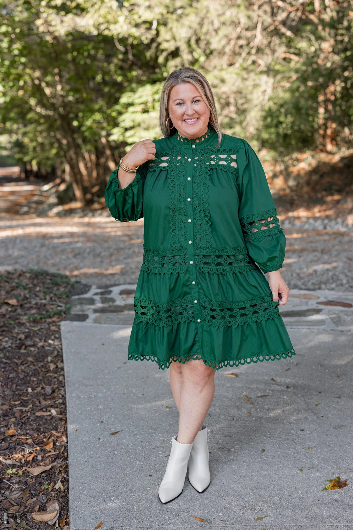 Embroidered Lace Green Tiered Dress