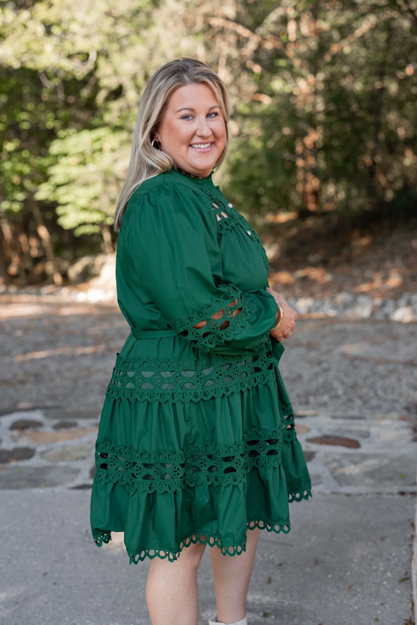 Embroidered Lace Green Tiered Dress