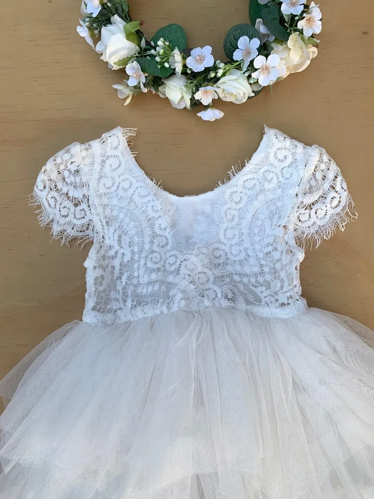 Felicity Capped Sleeve Ivory Girls Dress