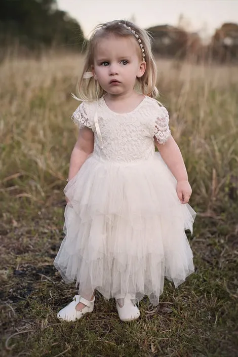 Felicity Capped Sleeve Ivory Girls Dress