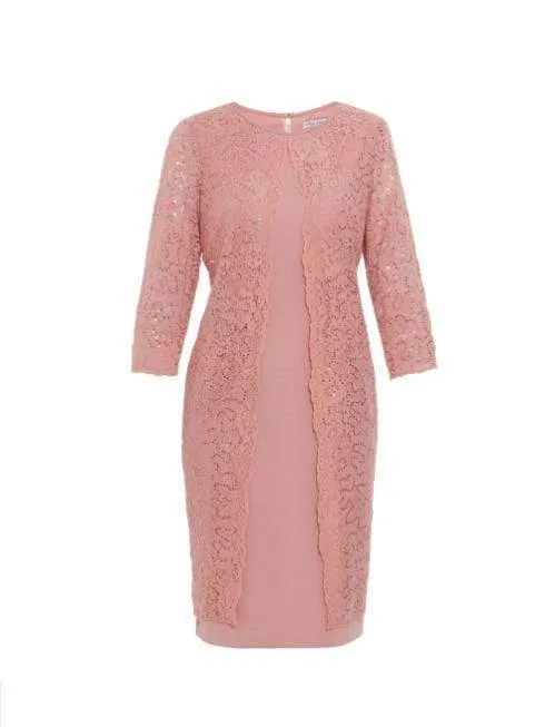 Gina Bacconi Farlyn Crepe and Lace Dress Dusky Pink STT2681