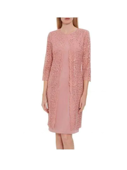 Gina Bacconi Farlyn Crepe and Lace Dress Dusky Pink STT2681