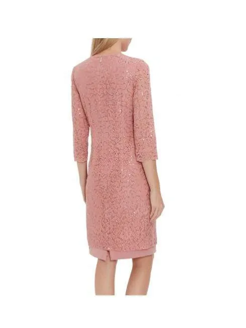 Gina Bacconi Farlyn Crepe and Lace Dress Dusky Pink STT2681