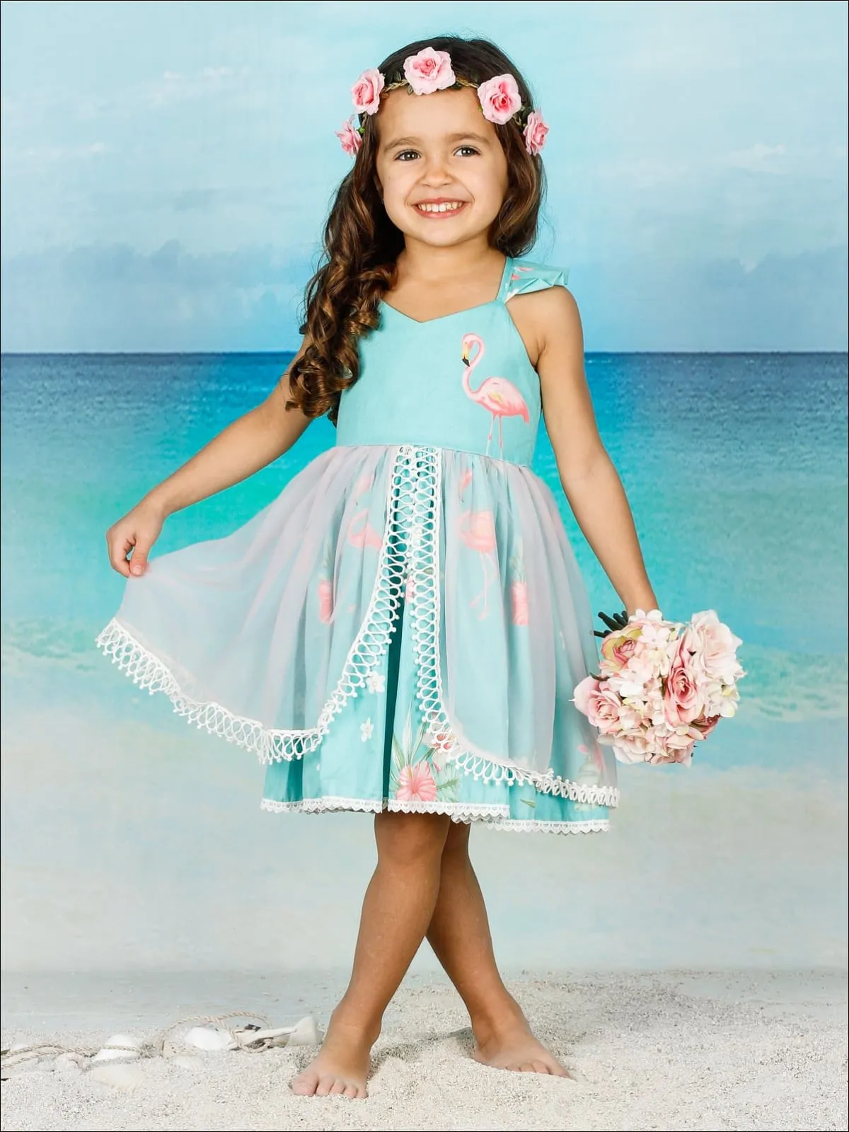 Girls Wrapped In Elegance Flamingo Dress