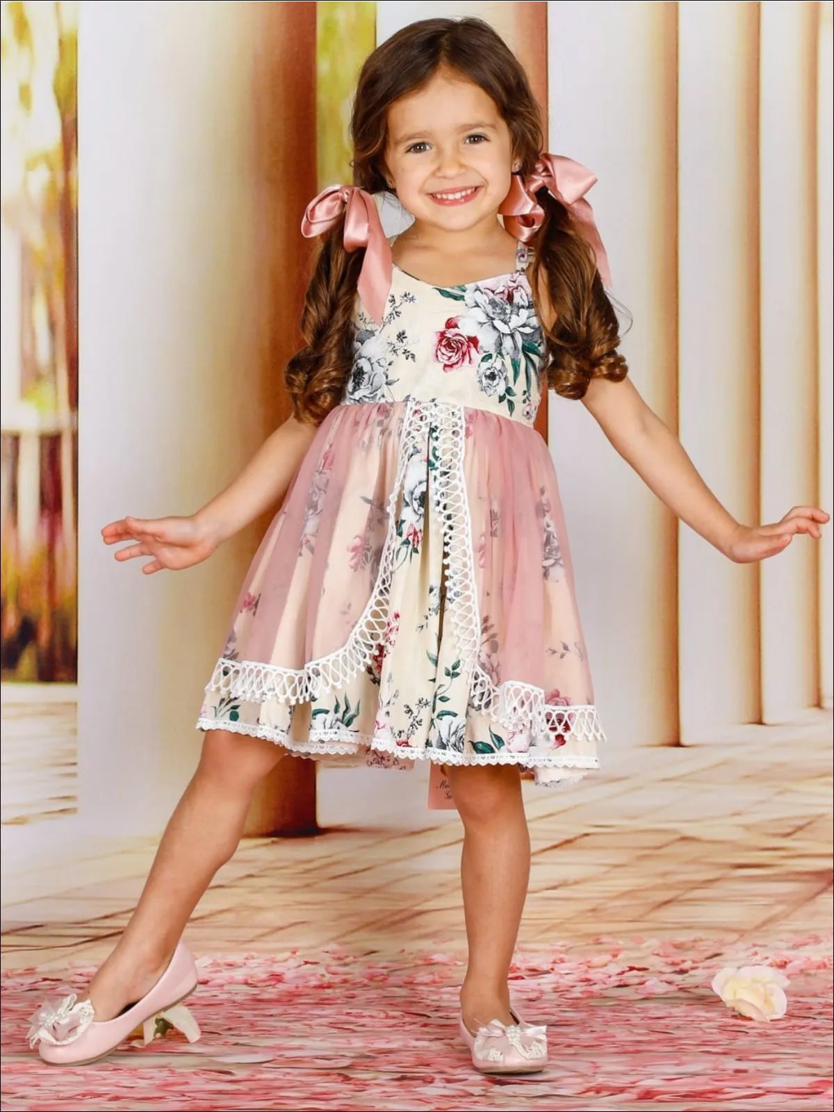 Girls Wrapped In Elegance Flamingo Dress