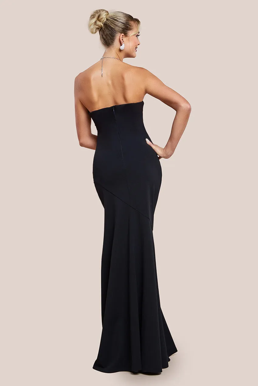 Goddiva Scuba Crepe Bandeau Maxi With Diamante Necklace