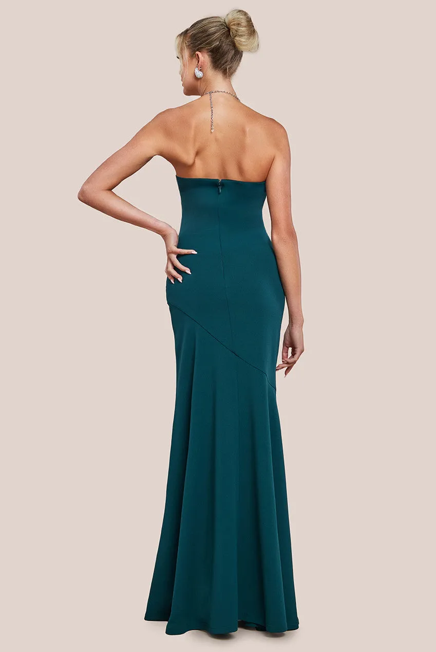 Goddiva Scuba Crepe Bandeau Maxi With Diamante Necklace