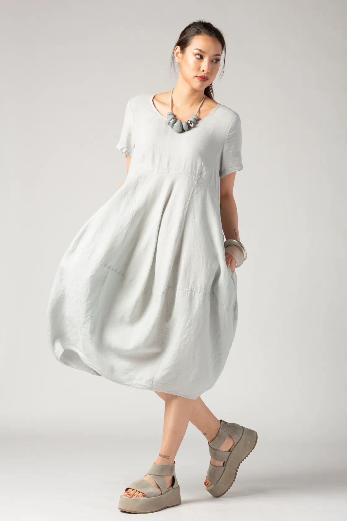 GRIZAS S/S Palloncino Dress in Gris Linen