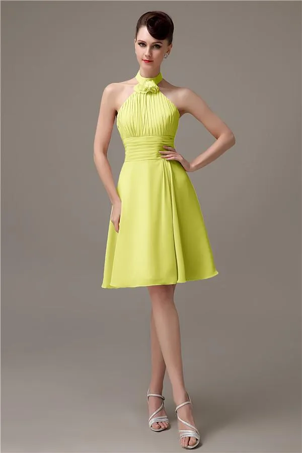 Halter Knee-length Chiffon A-line Short Bridesmaid Dresses