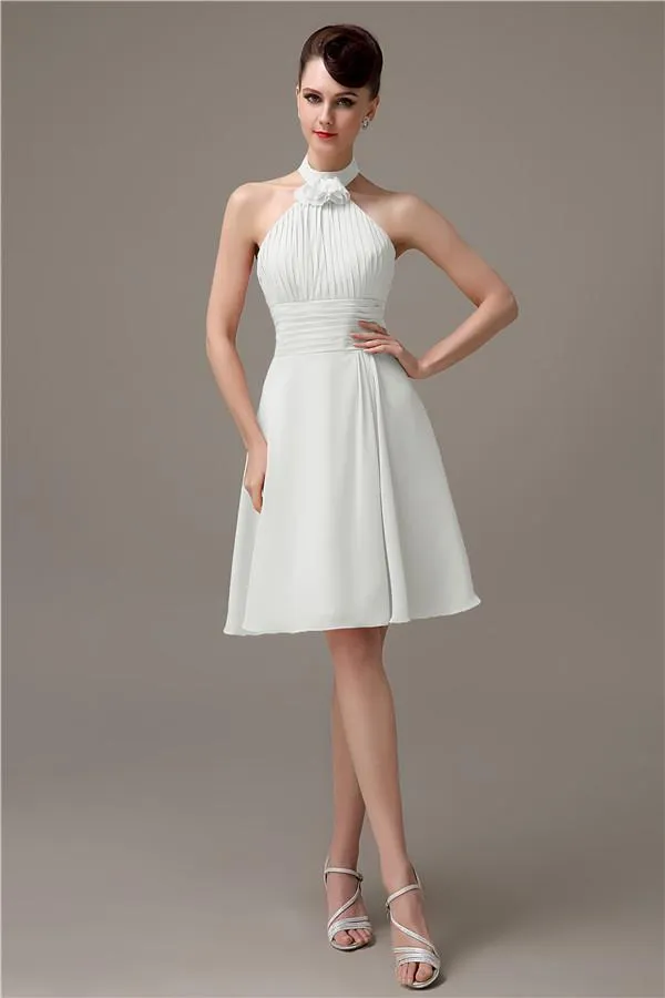 Halter Knee-length Chiffon A-line Short Bridesmaid Dresses