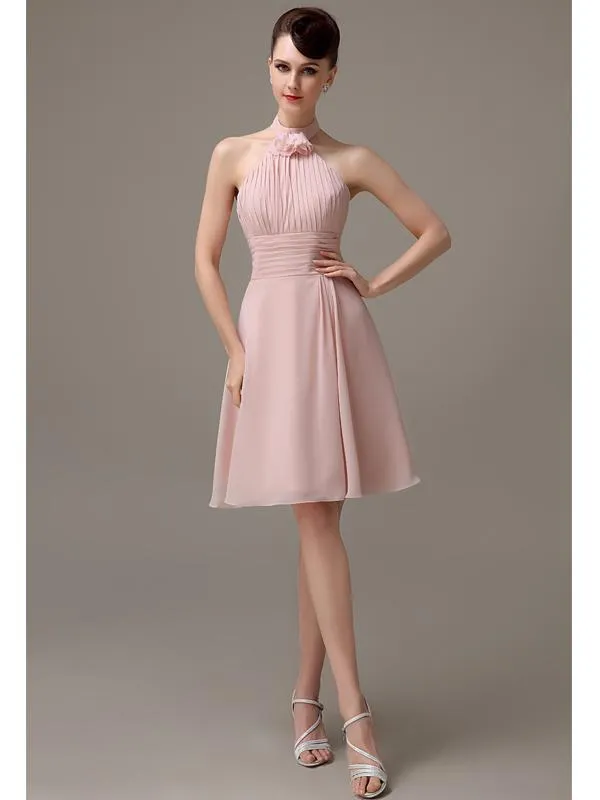 Halter Knee-length Chiffon A-line Short Bridesmaid Dresses