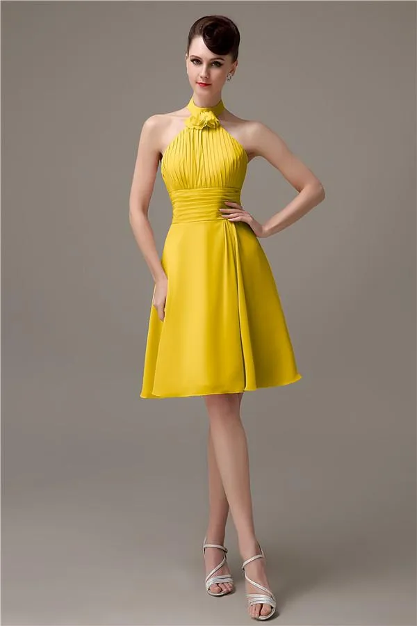 Halter Knee-length Chiffon A-line Short Bridesmaid Dresses