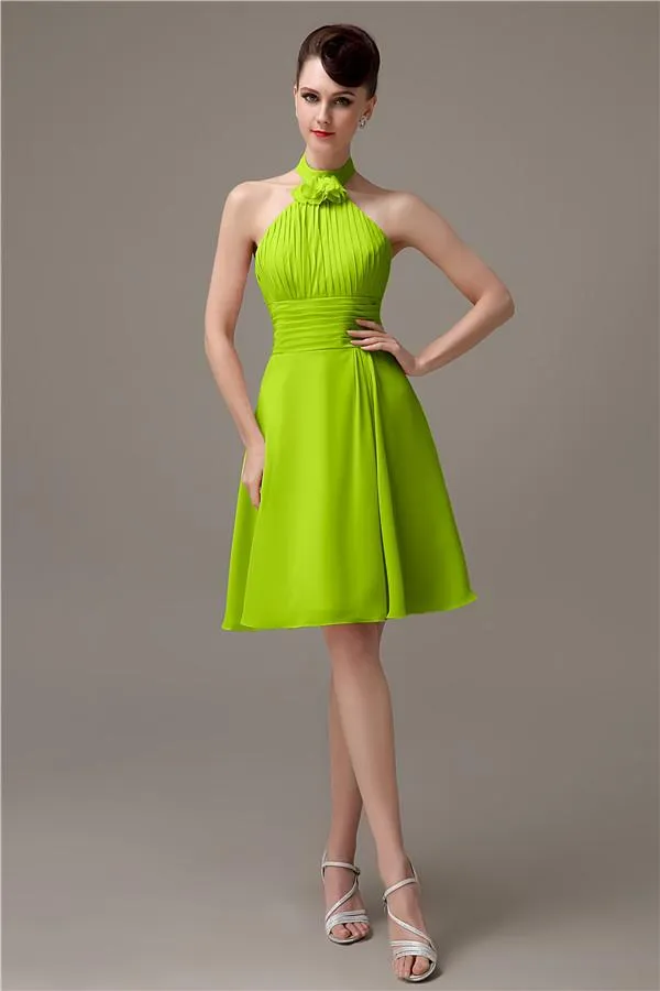 Halter Knee-length Chiffon A-line Short Bridesmaid Dresses