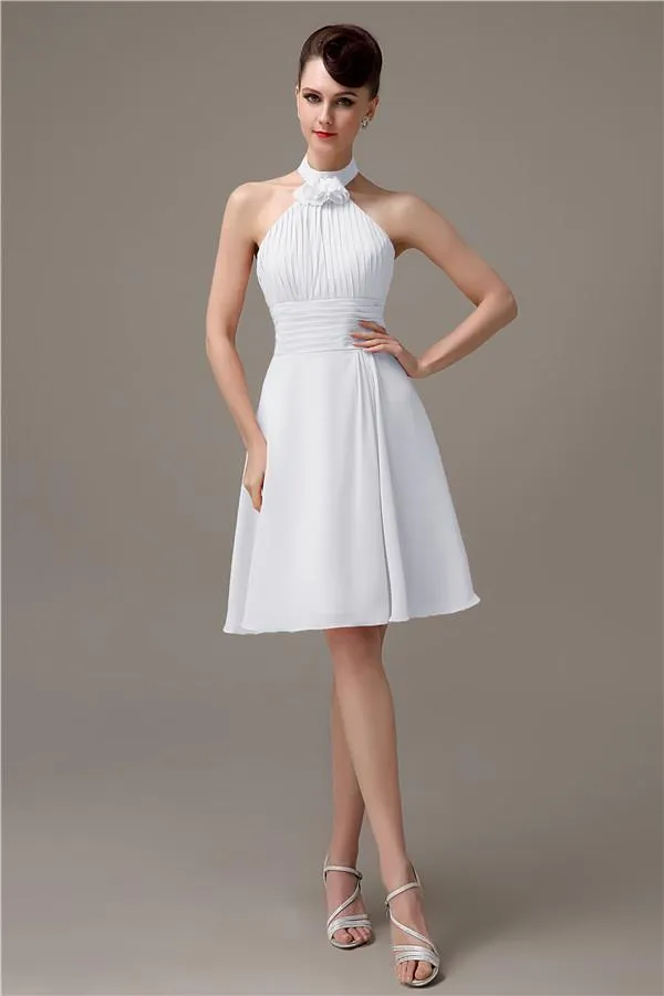 Halter Knee-length Chiffon A-line Short Bridesmaid Dresses