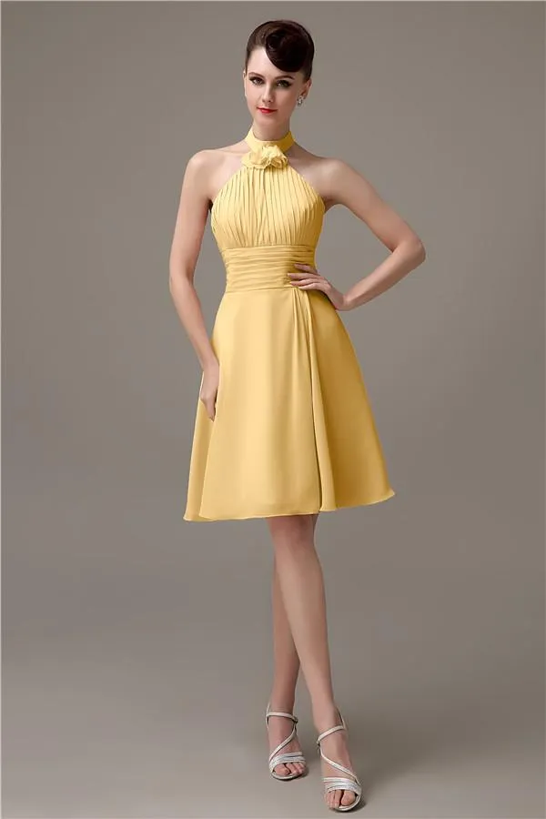 Halter Knee-length Chiffon A-line Short Bridesmaid Dresses