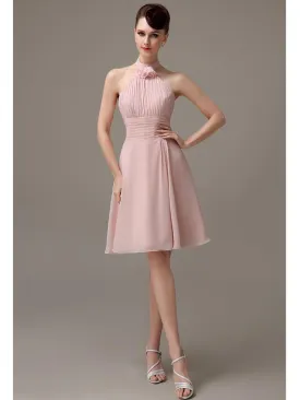 Halter Knee-length Chiffon A-line Short Bridesmaid Dresses