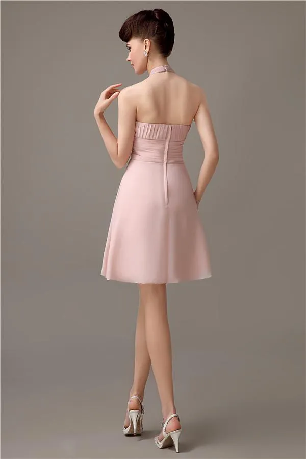 Halter Knee-length Chiffon A-line Short Bridesmaid Dresses