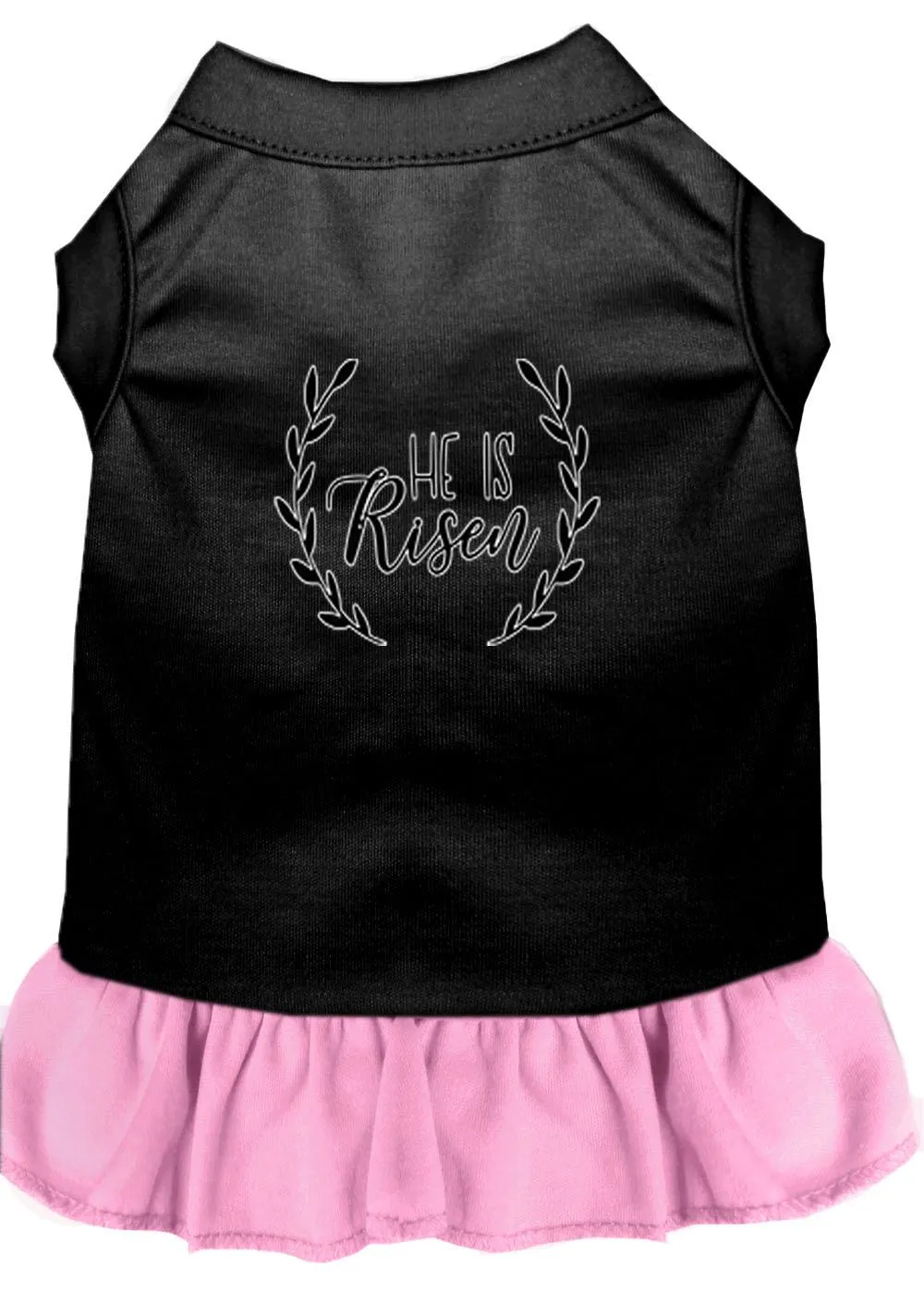 He Is Risen Screen Print Dog Dress Black With Light Pink Xs (8)