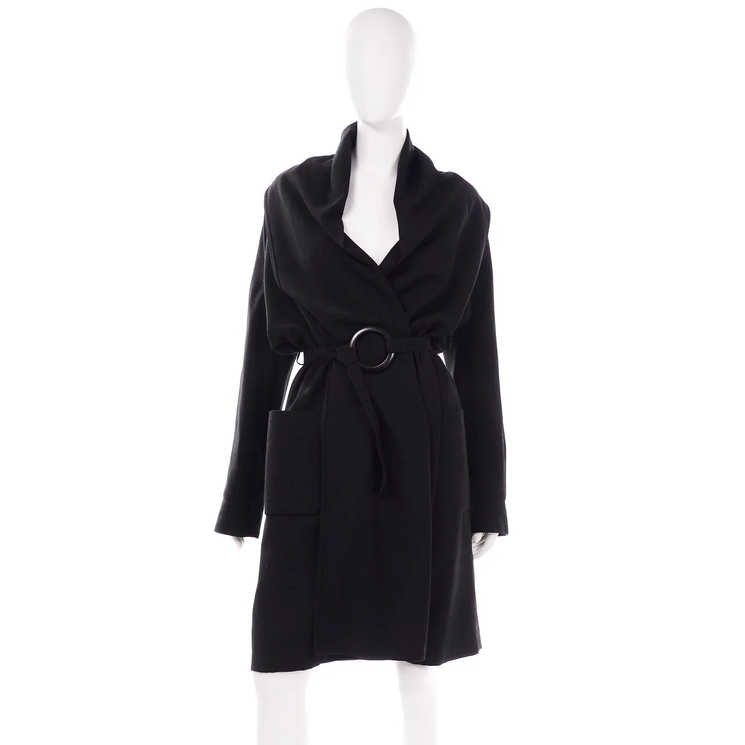 Isaac Mizrahi 1990s Black Wool Wrap Coat With Belt