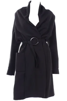 Isaac Mizrahi 1990s Black Wool Wrap Coat With Belt