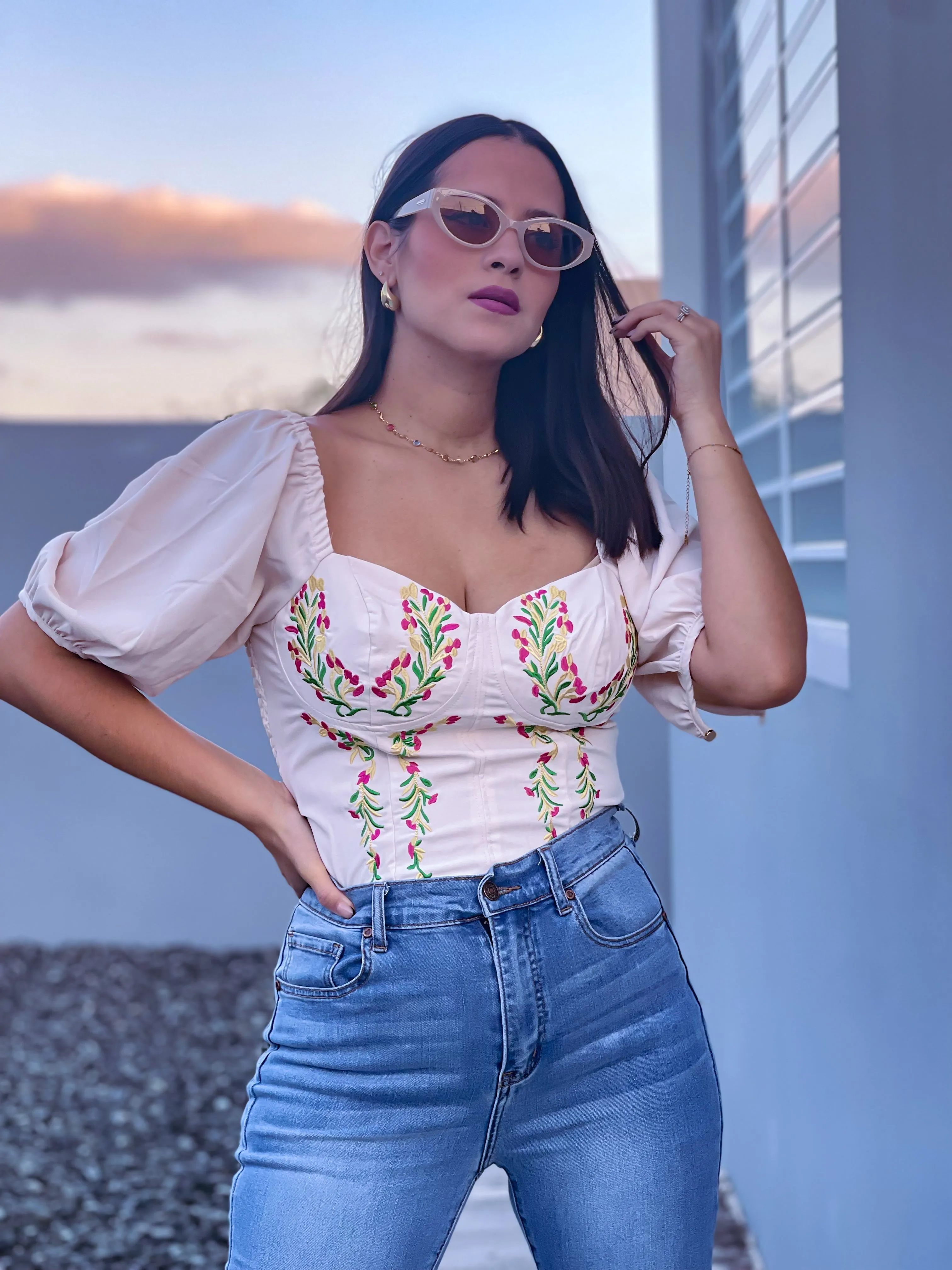 Ivory Embroidery Corset Top