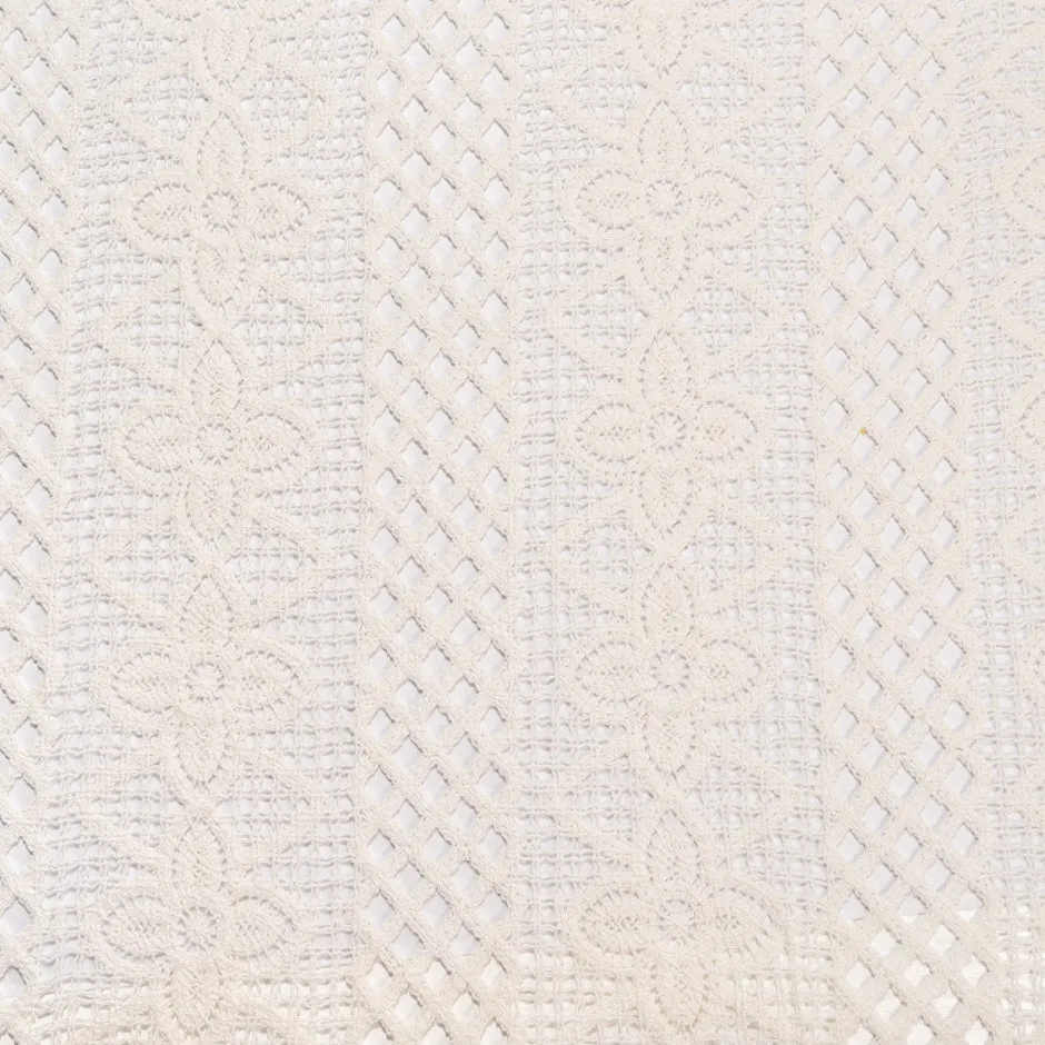 Ivory Geometric Fringed Cotton Blend Guipure Lace