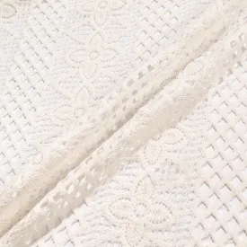 Ivory Geometric Fringed Cotton Blend Guipure Lace