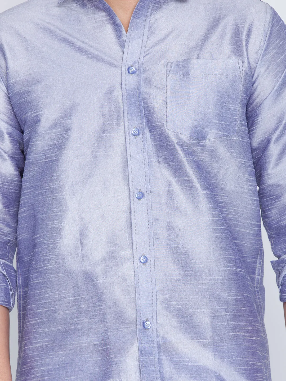 Jashvi Men's Light Blue Silk Blend Ethnic Shirt