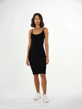 Jersey rib strap dress - Black Jet