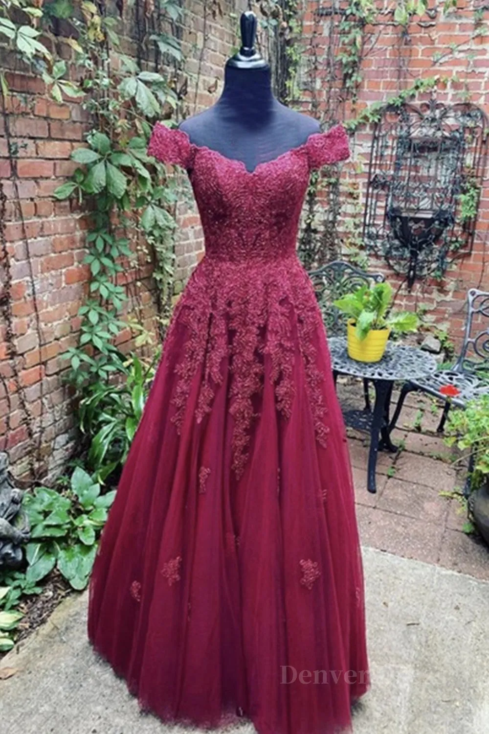 kamahe Off Shoulder Burgundy Lace Prom Dress, Off the Shoulder Burgundy Formal Dress, Burgundy Lace Evening Dress