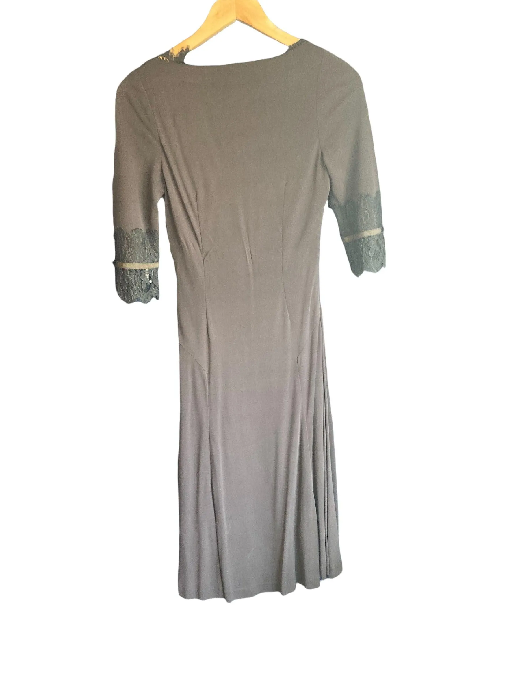 Karen Millen Brown 3/4 Sleeve Dress Lace Detail UK Size 10