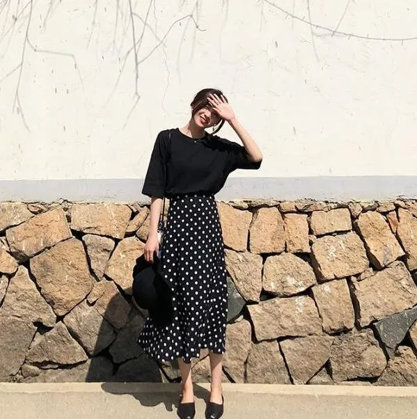 [Korean Style] Jeami Polka Dot A Line Chiffon Skirt