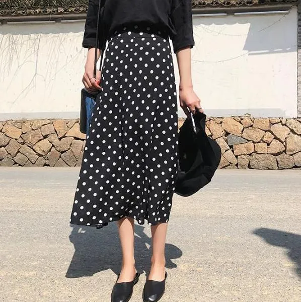 [Korean Style] Jeami Polka Dot A Line Chiffon Skirt