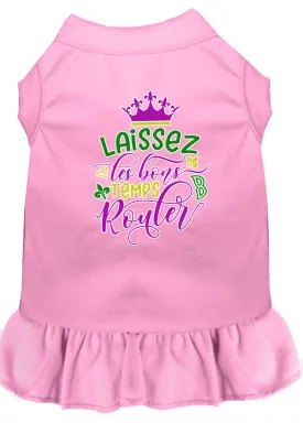 Laissez Les Bons Temps Rouler Screen Print Mardi Gras Dog Dress Light Pink Lg