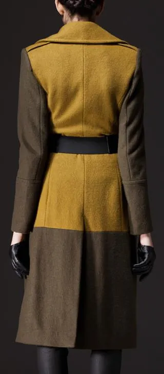 Large Collar Color-Block Wool Coat