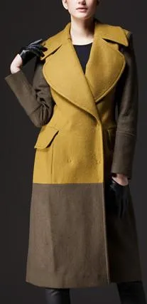 Large Collar Color-Block Wool Coat