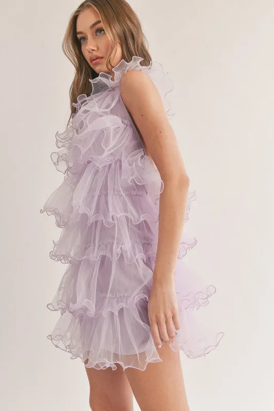 Lavender Tiered Ruffle Layered Sleeveless Dress