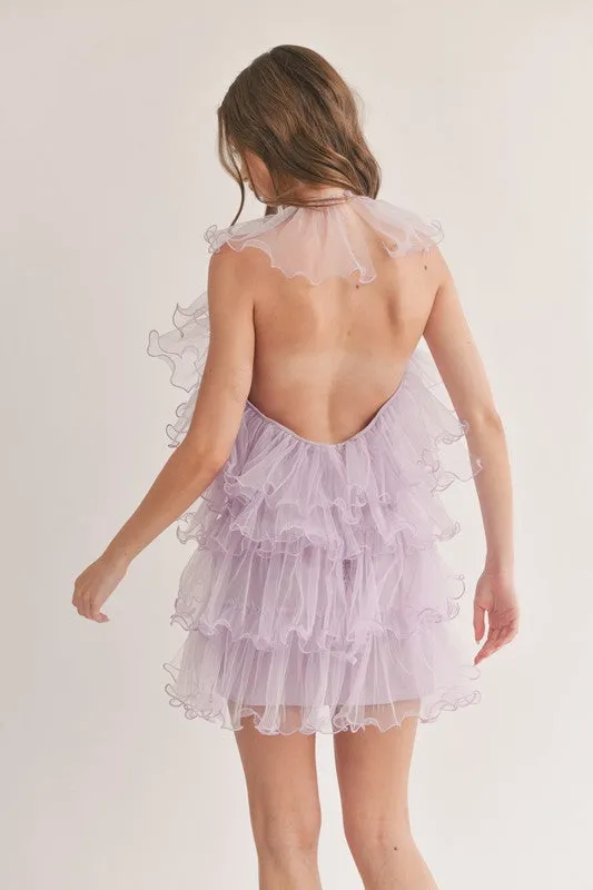 Lavender Tiered Ruffle Layered Sleeveless Dress