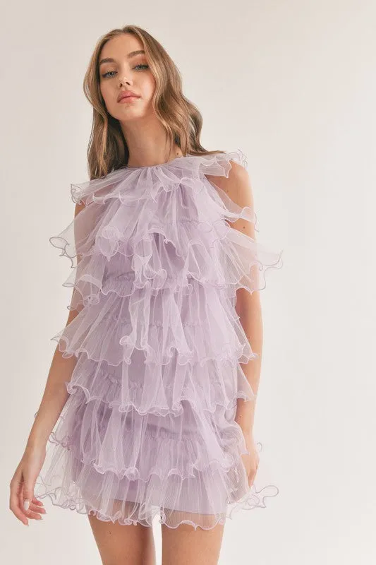 Lavender Tiered Ruffle Layered Sleeveless Dress