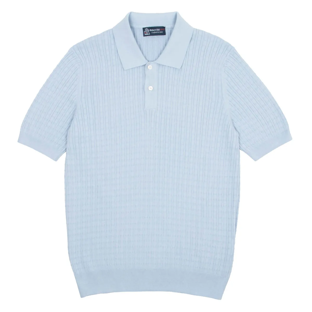 Light Blue 100% Cotton Knit Short Sleeve Polo Shirt